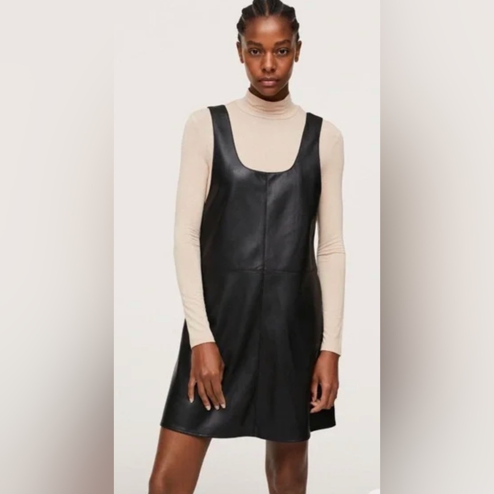 MANGO Leather Pinafore Dress